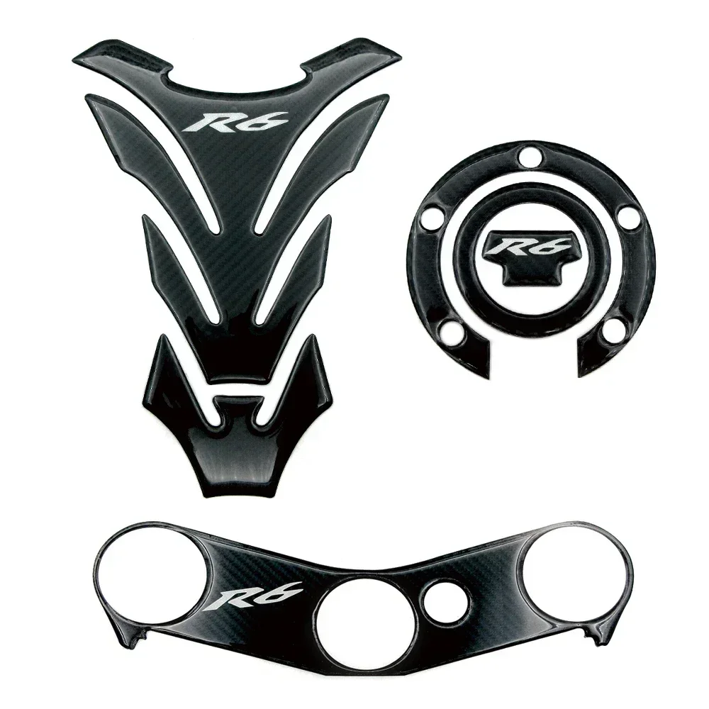 

AMotorcycle 3D Carbon Fiber Decal For Yamaha R6 YZFR6 YZF600 2006-2016 Tank Pad Gas Cap Cover Triple Clamp Yoke Protector Sticke