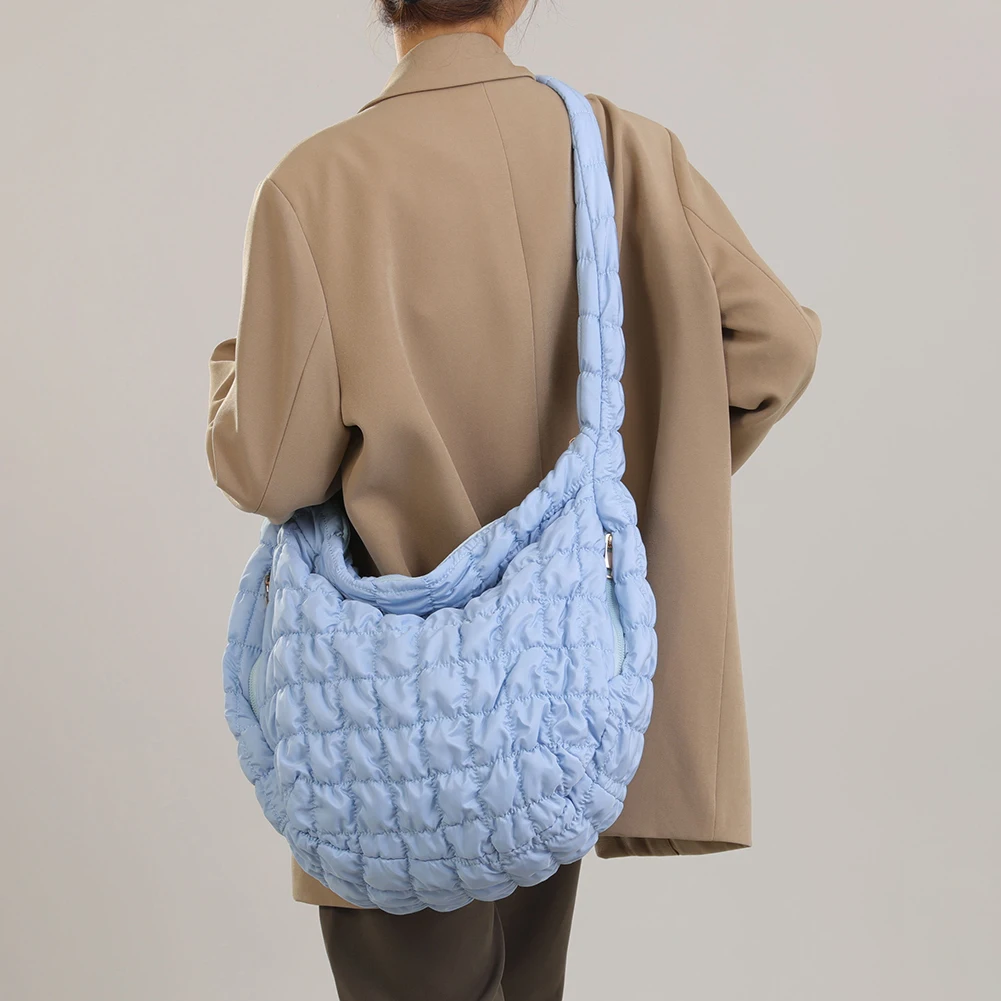 Quilted Cross Body Shoulder Bag for Women Big Capacity Puffer Down Tote Bag New Winter Puffy Bubbles Cloud Shopper Messenger Bag