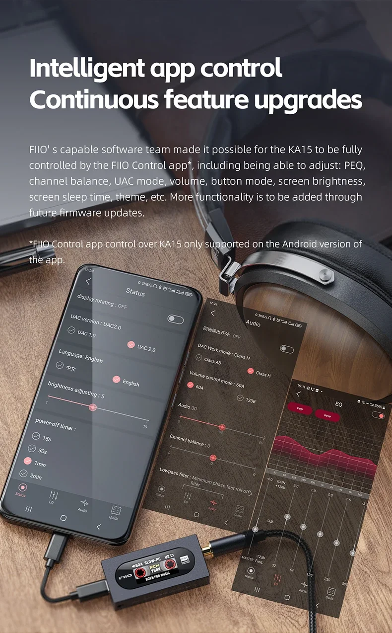 FIIO KA15 DAC Portable Et Amplificateur Casque Noir - Audio Haute Résolution Avec Écran IPS