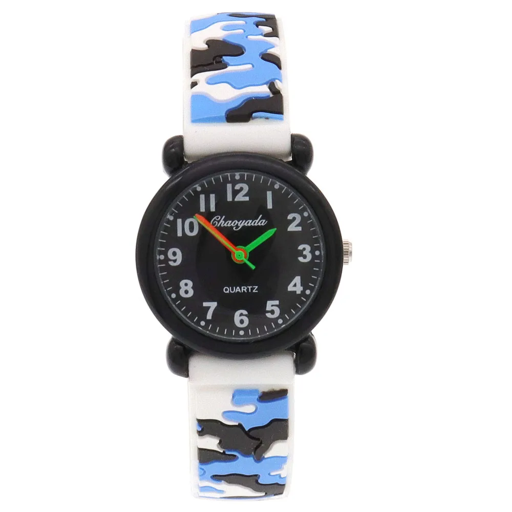 2024 neue Stil Mode Kinder Kind Jungen Mädchen Silikon Camouflage Digital Quarz Armbanduhr Studenten Lernen Zeit Uhr