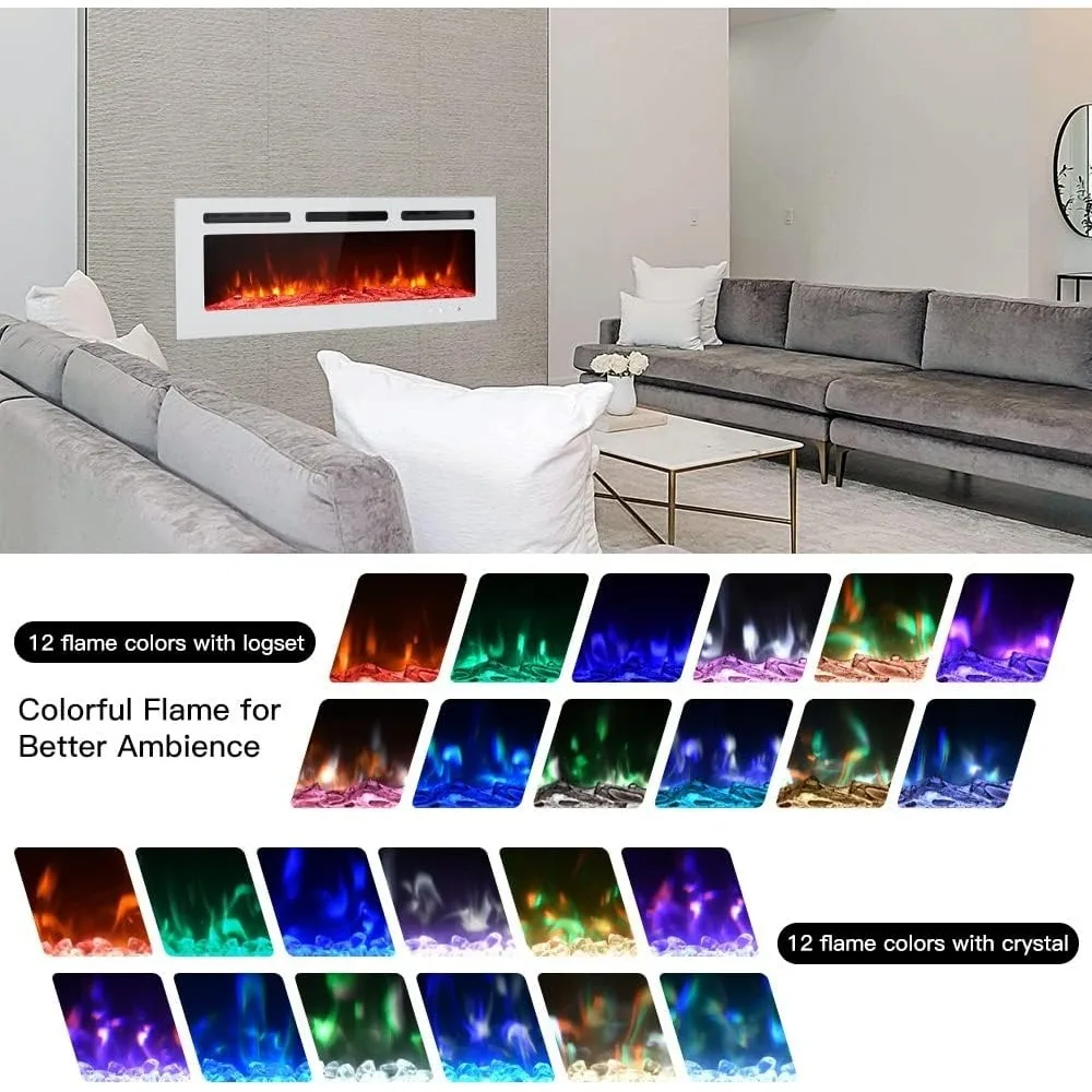 Electric Fireplace Inserts Freestanding Heater for The Living Room Floating Fireplace with 12 LED Colors with Logset