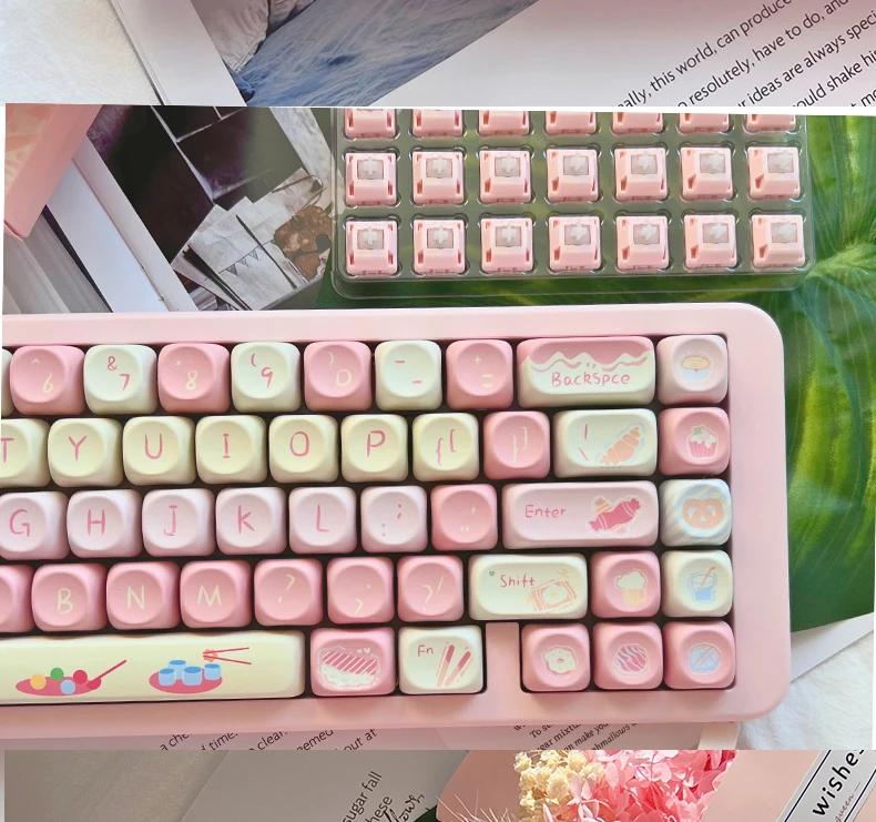 135/142Keys Cute Keycap Gourmet Shop Theme Keycap Moa Pbt Five-Sided Sublimation Rk Wolf Spider 87Vgn Bread Fries Element Keycap