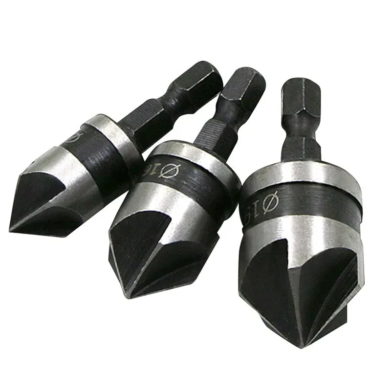 3pcs Countersink Drill Bit Set,for Wood Plastic Metal,Five-Flute 90 Degree Chamfer Tool,Woodworking Tools Drilling and Deburring