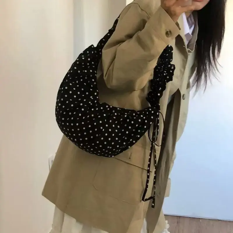 

Ретро-сумка-полумесяц в горошек с милым узлом, на одно плечо, универсальная сумка-кроссбоди для любого случая