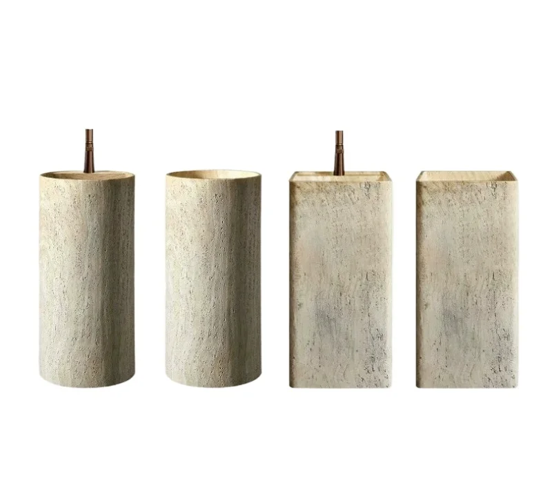 Cave Stone Pattern French Medieval Style Round Cave Stone Column Basin Integrated Floor-to-ceiling Washing Basin Balcony