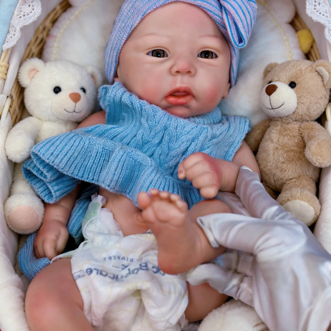 

Handmade 16 Inch Soft Silicone Girl Doll in Blue Sweater Lovely Reborn Doll As Gift For Friends