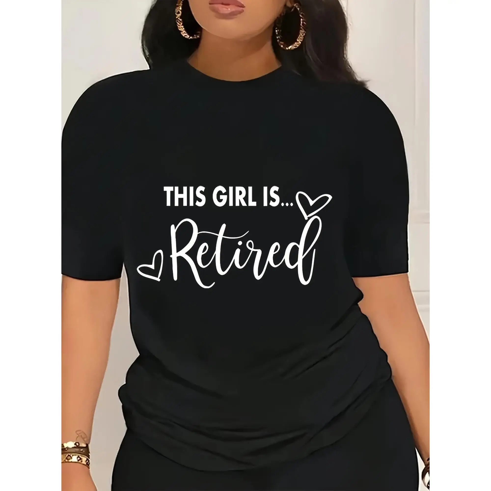 

Women's Retirement Celebration T-Shirt - "This is Retired" Graphic with Heart Design,Black & White Casual Crew Neck Short Sleeve
