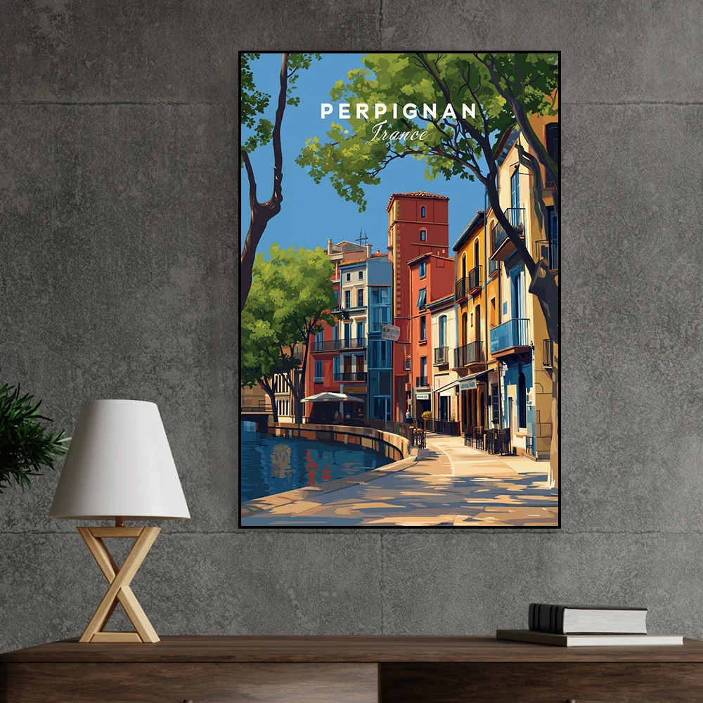 Vilnius Street Scene Print Vintage Tunisia Poster Baltic Country Art Travel Historic City Skyline Colorful Honfleur Canvas Art
