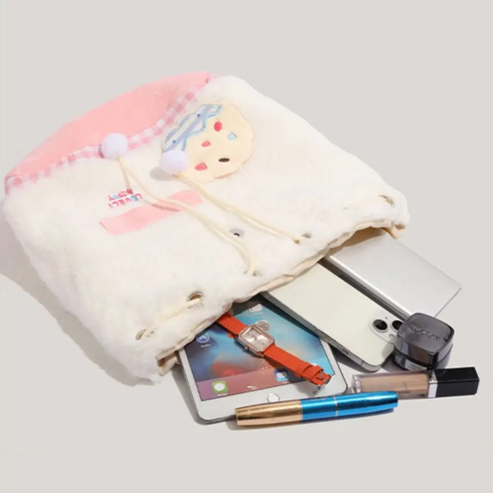 Adjustable Shoulder Strap Plush School Bag Zipper Inner Layer Cake Plush Backpack Large Capacity Cute Cartoon School Bag Couple