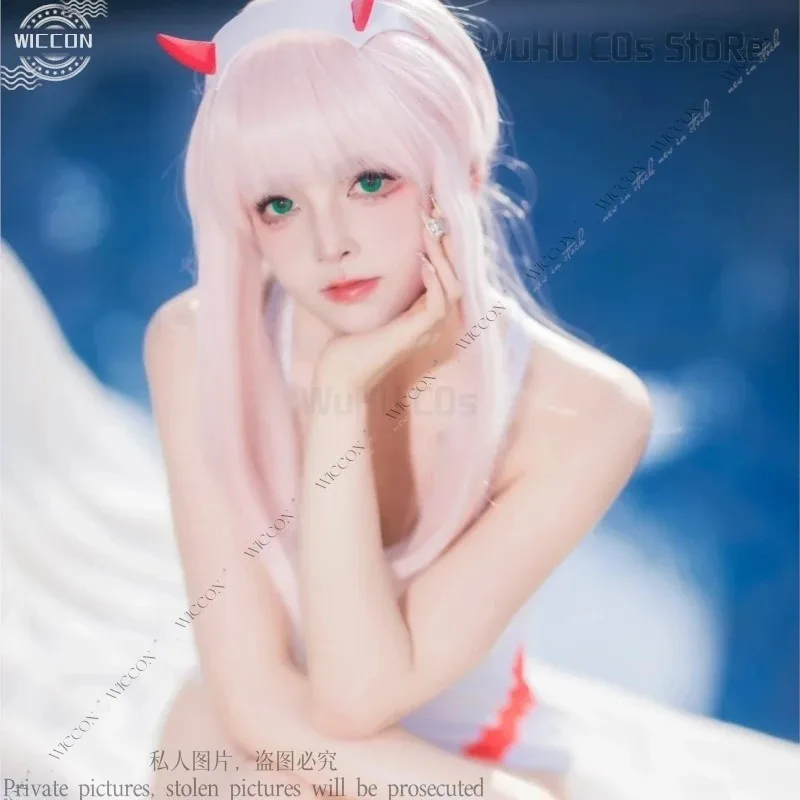 DARLING Anime In The Cos FRANXX Swimwear 02 Swimsuit Tank Top Cosplay Costume Wig Headwear Pink Zero Two Streliziac;6,r'8;p'