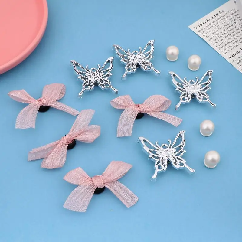 8PCS/Set  Pink Bow Girl Charm Shoe Flower DIY Hole Shoes Detachable Buckle Garden Shoes Accessories Festival Gift