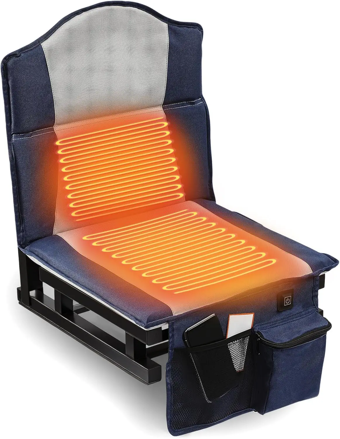 

Heated Bleacher Seat with Back Support, Portable Foldable Chair with Pockets, Double Heated Outdoor Sports Seat