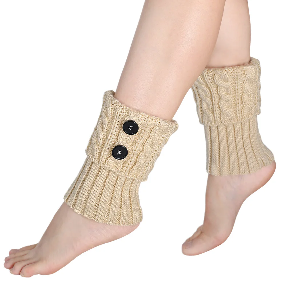 Women Cable Knit Ankle Leg Warmers Double Button Decor Twist Cuff Short Boot Cuffs Soft Warm Knitted Footless Socks Cottagecore Vintage for Autumn Winter Boots Daily Outfit Leg Accessories