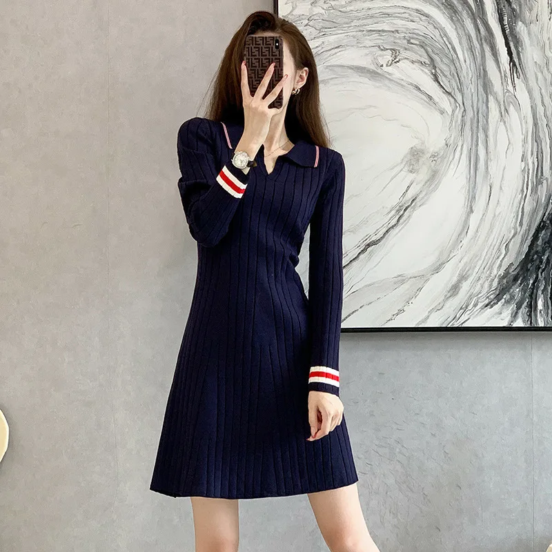 Autumn Dresses For Women Long Sleeved Sweet Temperament Commuting V Neck Pullover Dress