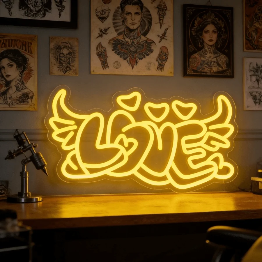 

Angel Wings Love Graffiti Neon Sign LED Night Light Street Art Decor Tattoo Studio Vinyl Record Room Aesthetic USB Wall Art