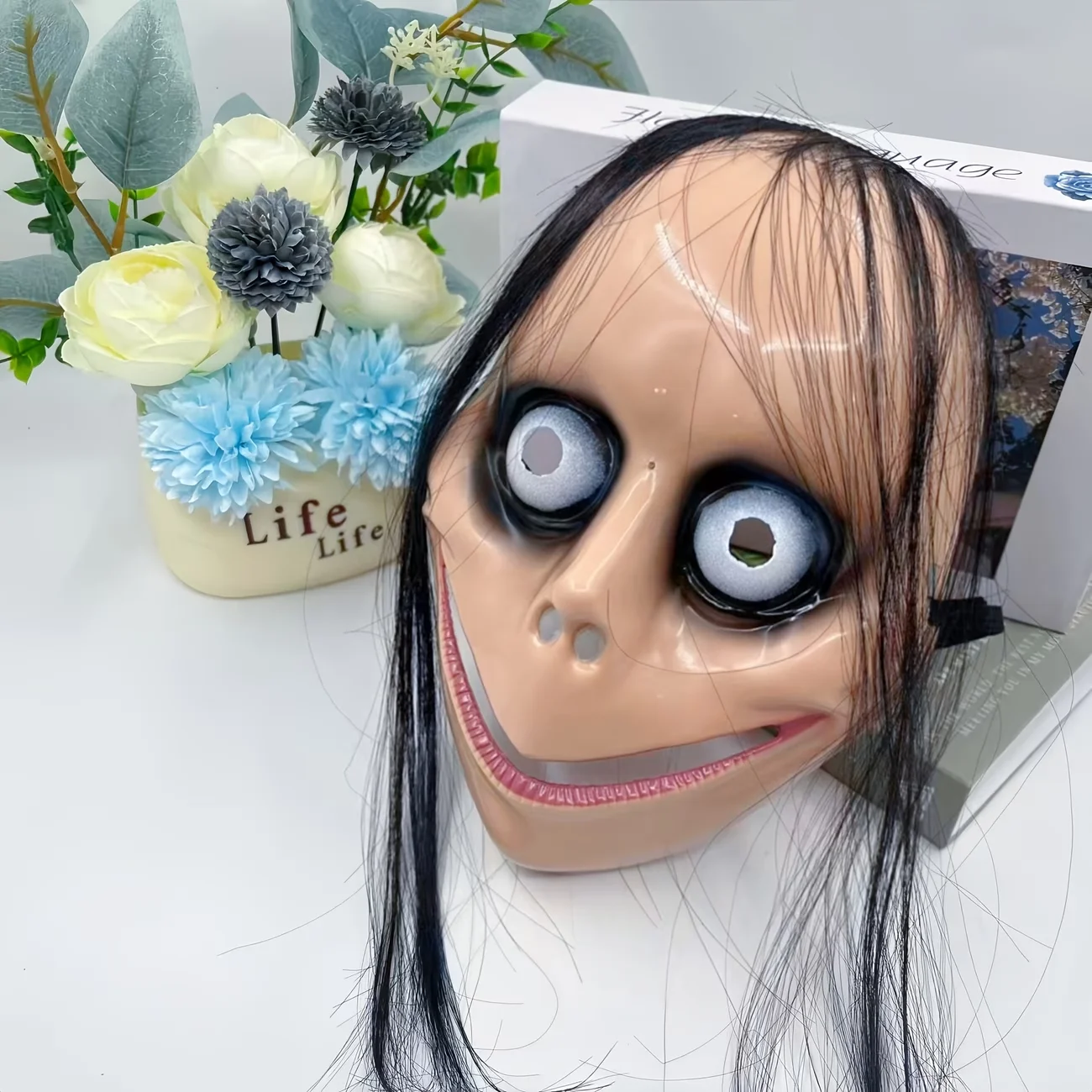 Horror Prank Mask Funny Wig Clown Halloween Face Mask Practical Joke, Perfect for Costume Parties & Fun Events view 3