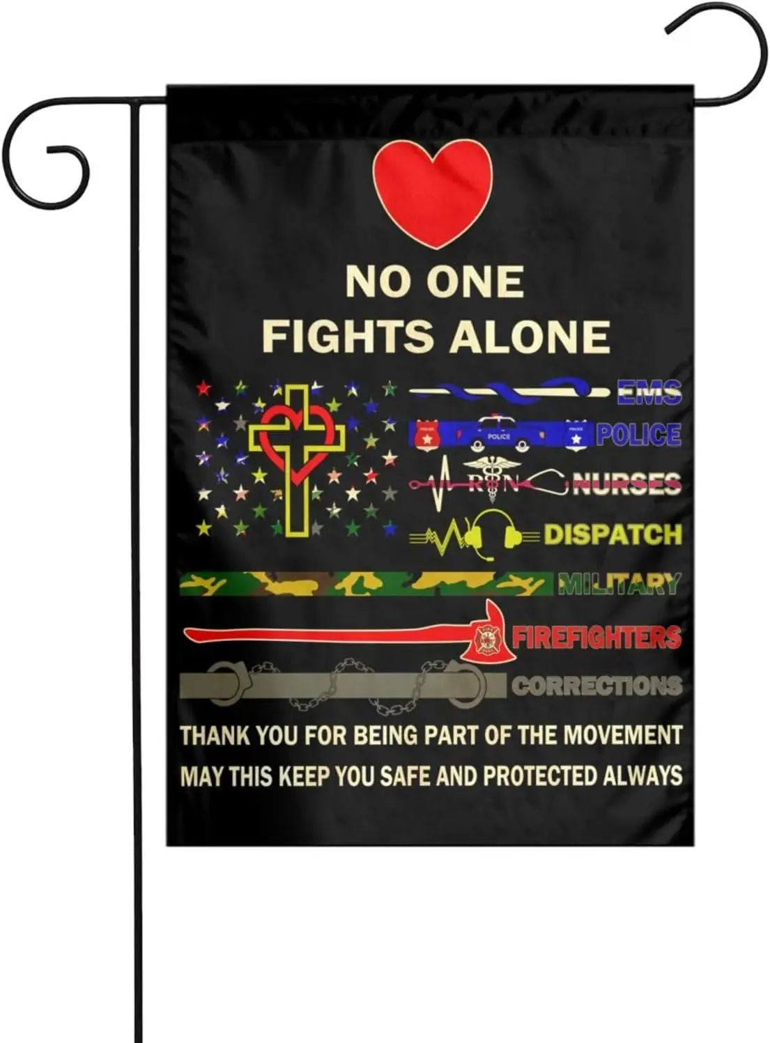 No One Fights Alone Multi Thin Line First Responders Double Sided Vertical Garden Flag 12 X 18 inch Indoors Outdoors Perfect jjp