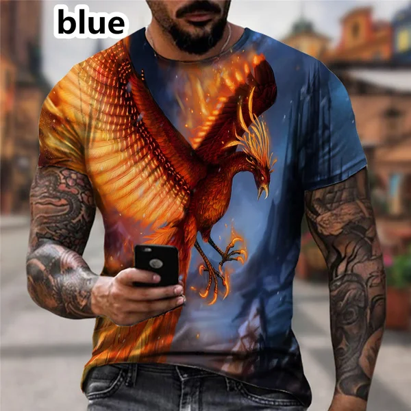 Men/women Casual 3D Printed Blue Phoenix&bird T Shirt Unisex Short Sleeves Tops T Shirt