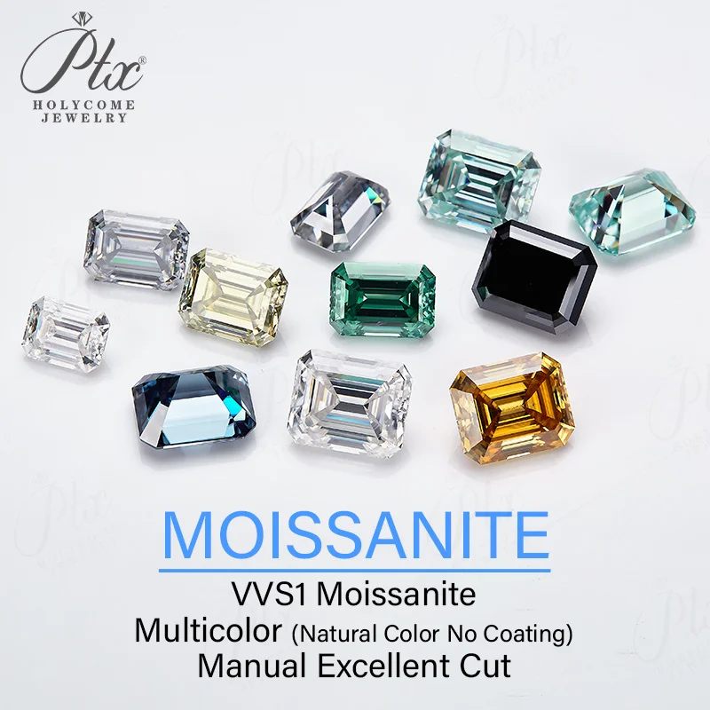 Emerald Cut Moissanite Stone 1ct Green Color VVS1 Lab Grown Super White Pass Diamond Tester Jewelry for Woman Bead Wholesale