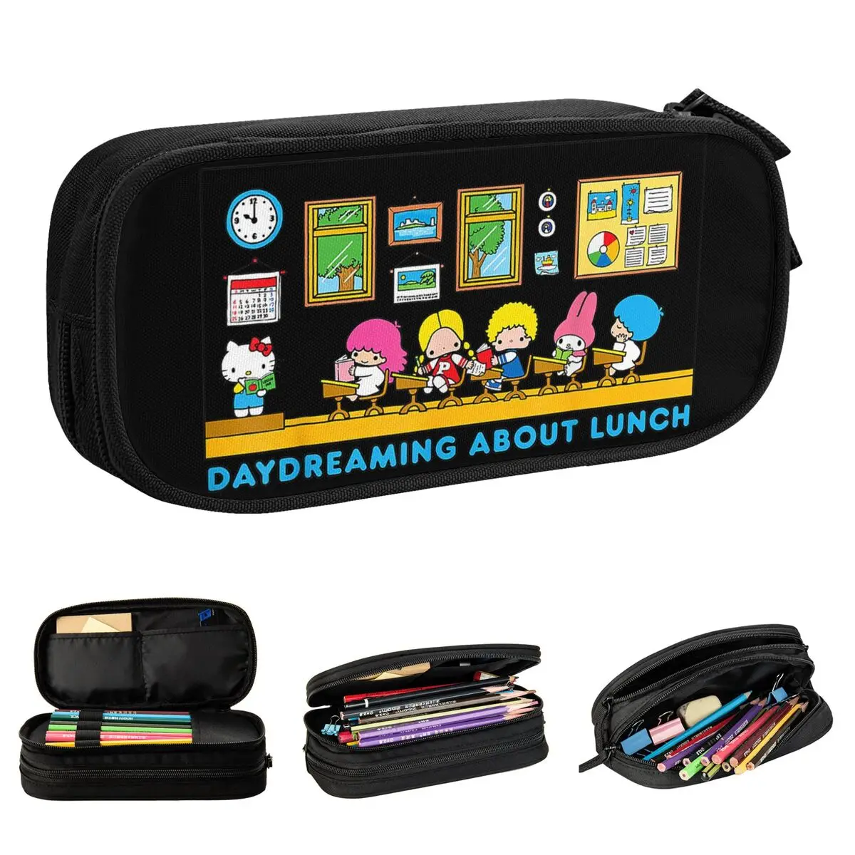 Hello Kitty And Friends Daydreaming About Lunch Pencil Cases New Pen Box Bag Girl Boy Storage Students School Gift Pencilcases