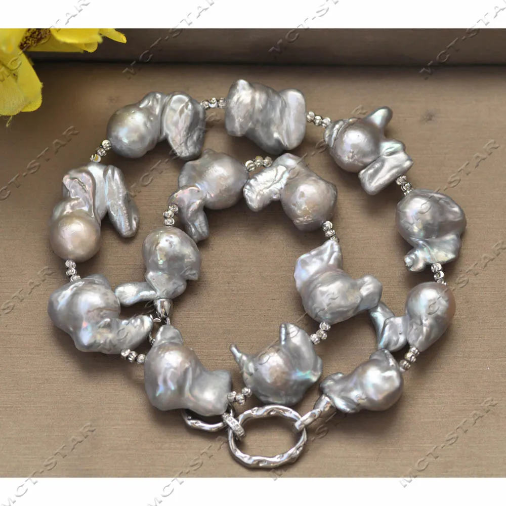

MTC·STARZ Z13732 Huge 18" 26mm Gray Baroque Rabbit Keshi Reborn Pearl Necklace Custom Jewelry