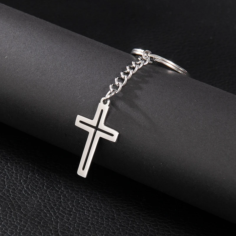 Simple Couple Metal Cross Keychain 18mm*31mm Silver Color Christian Pendant DIY Jewelry Backpack Car Key Ring Best Friends Gifts