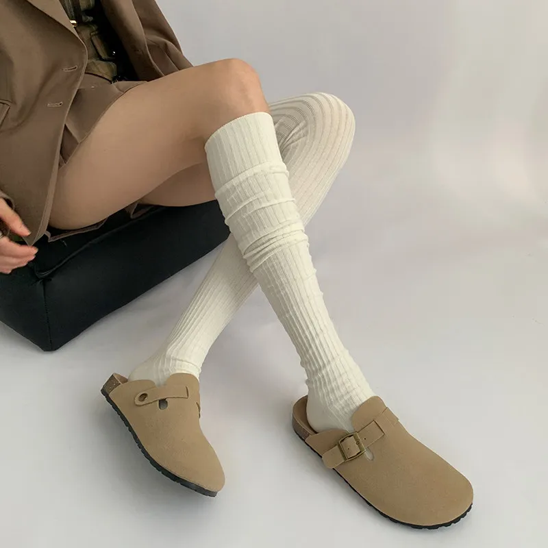 

Women Stockings Autumn and Winter Cotton Knitted Thigh High Socks Japanese JK Solid Color Knee High Socks Thigh High Stockings