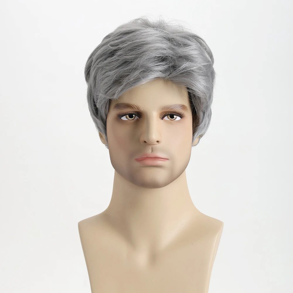 10インチショートカーリー合成ミックスカラーウィッグ メンズヘア用耐熱ウィッグ 前髪付き デイリーユース ハロウィン ウェディングボール用