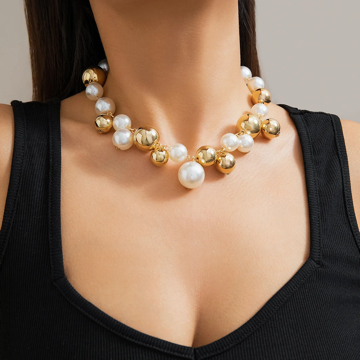 DIEZI Personalized  Punk Tassel Necklace Bracelet For Women Party Vintage Fashion Imitation Pearl Beads Collar Neck Jewelry