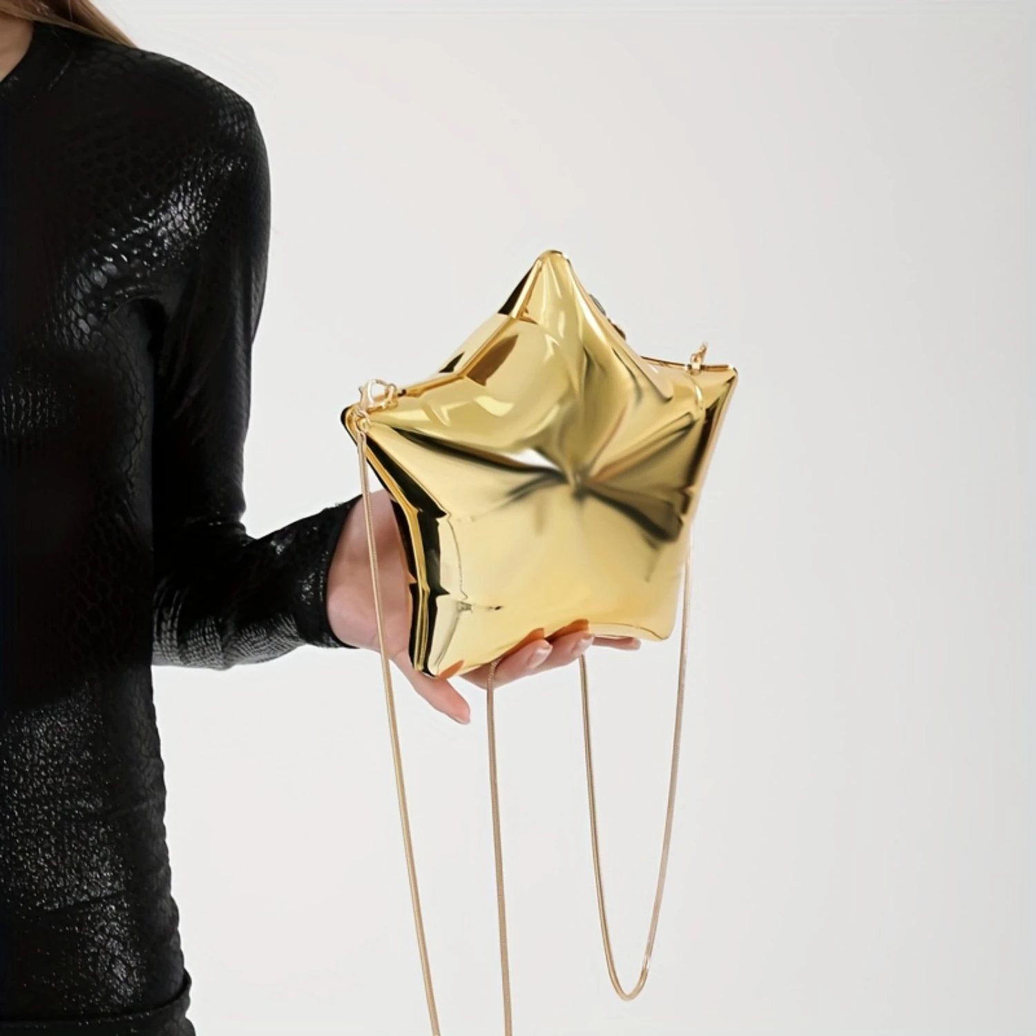 

Star-Shaped Handbag, Fashion Lipstick Crossbody Bag With Chain Shoulder Strap, Unique Pentagram Clutch Purse For Women