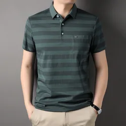 Summer Men's Pullover Collar Button Pocket Stripe Short Sleeved T-shirt Polo Shirt Fashion Casual Formal Vintage Vacation Tops