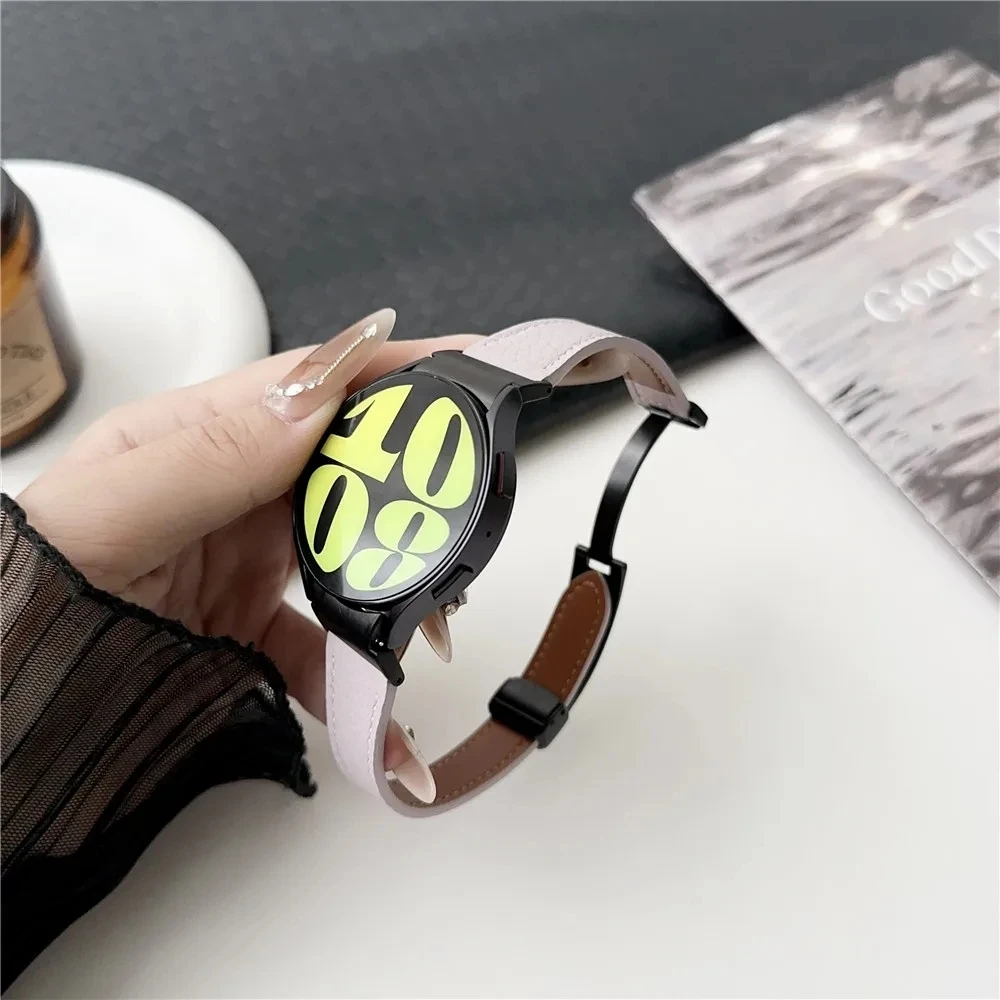 Geen Gaten Lederen Band Voor Samsuang Galaxy Horloge 6 5 4 40 44Mm Snel Fit Magnetische Gesp Band Voor Galaxy Watch6 4 Classic 43 47Mm