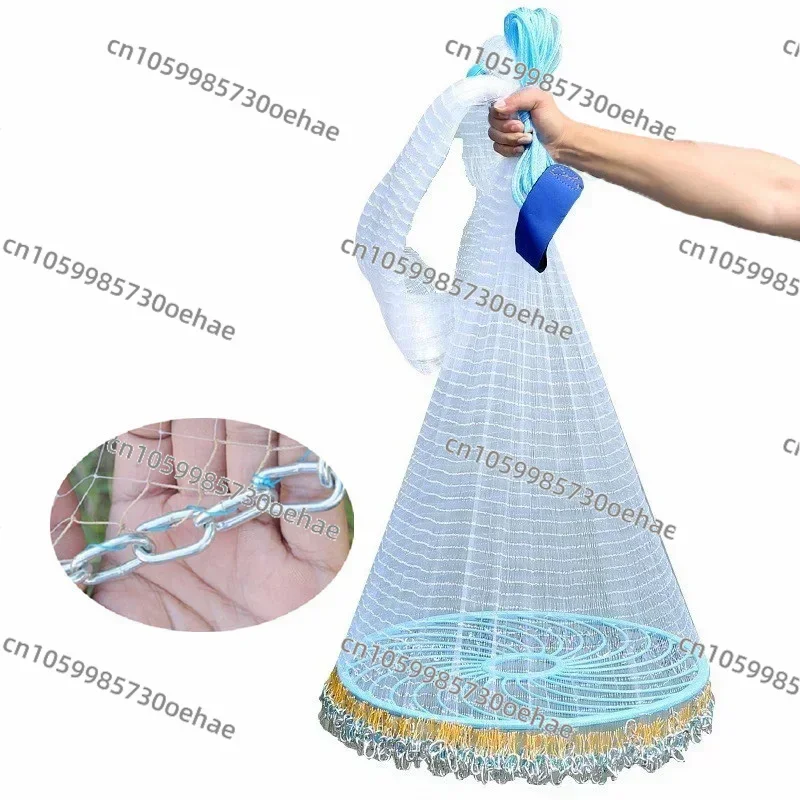 4.2M-7.2M Steel Chain Hand Throwing Net New Upgraded Strength PE Line Korean Small Mesh Hand Cast Net Fishing Supplies Fish Gear