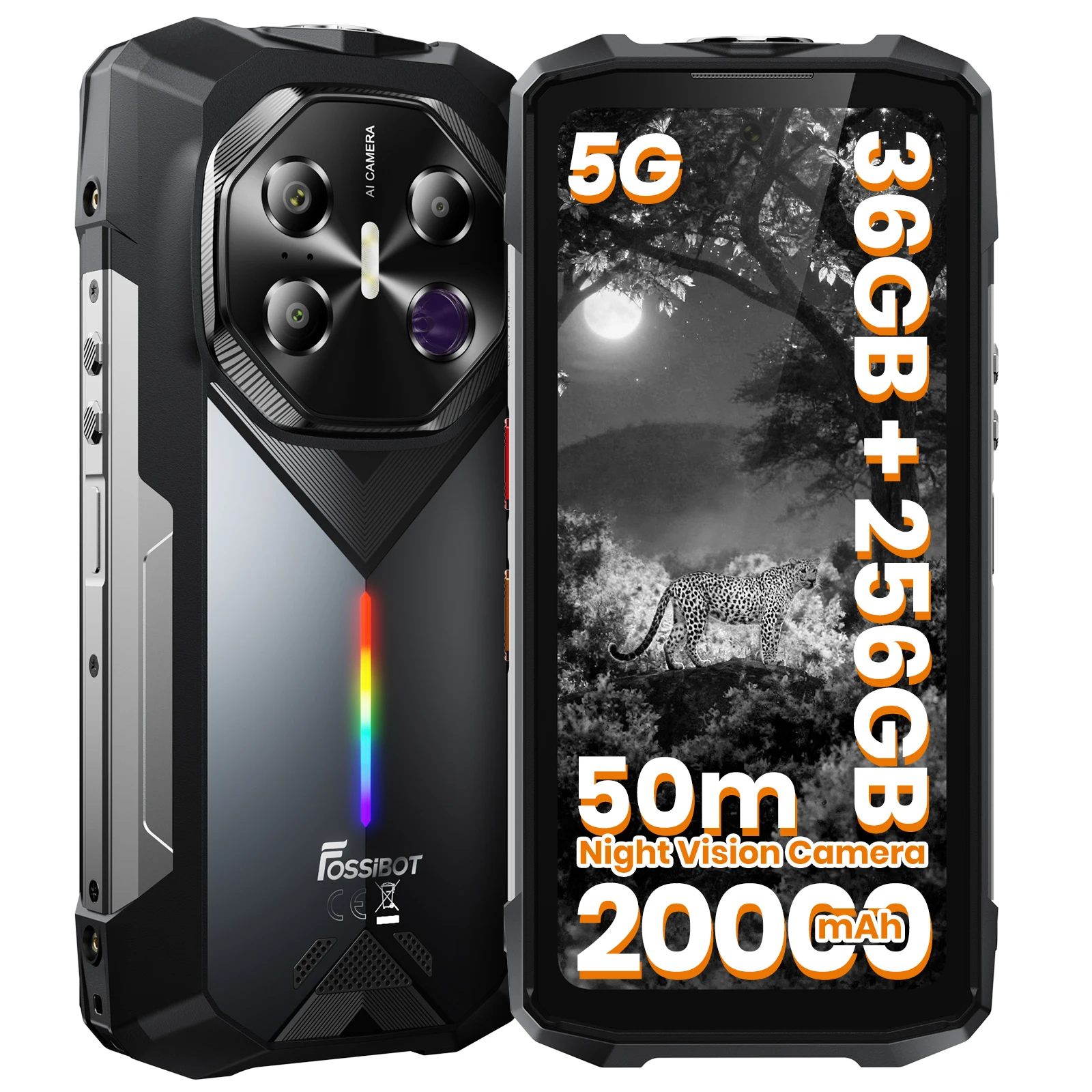 FOSSiBOT F113 Unlocked Rugged Smartphone, 36GB RAM + 256GB Storage, 20000mAh Battery with 33W Fast Charging, Android OS, 108MP C