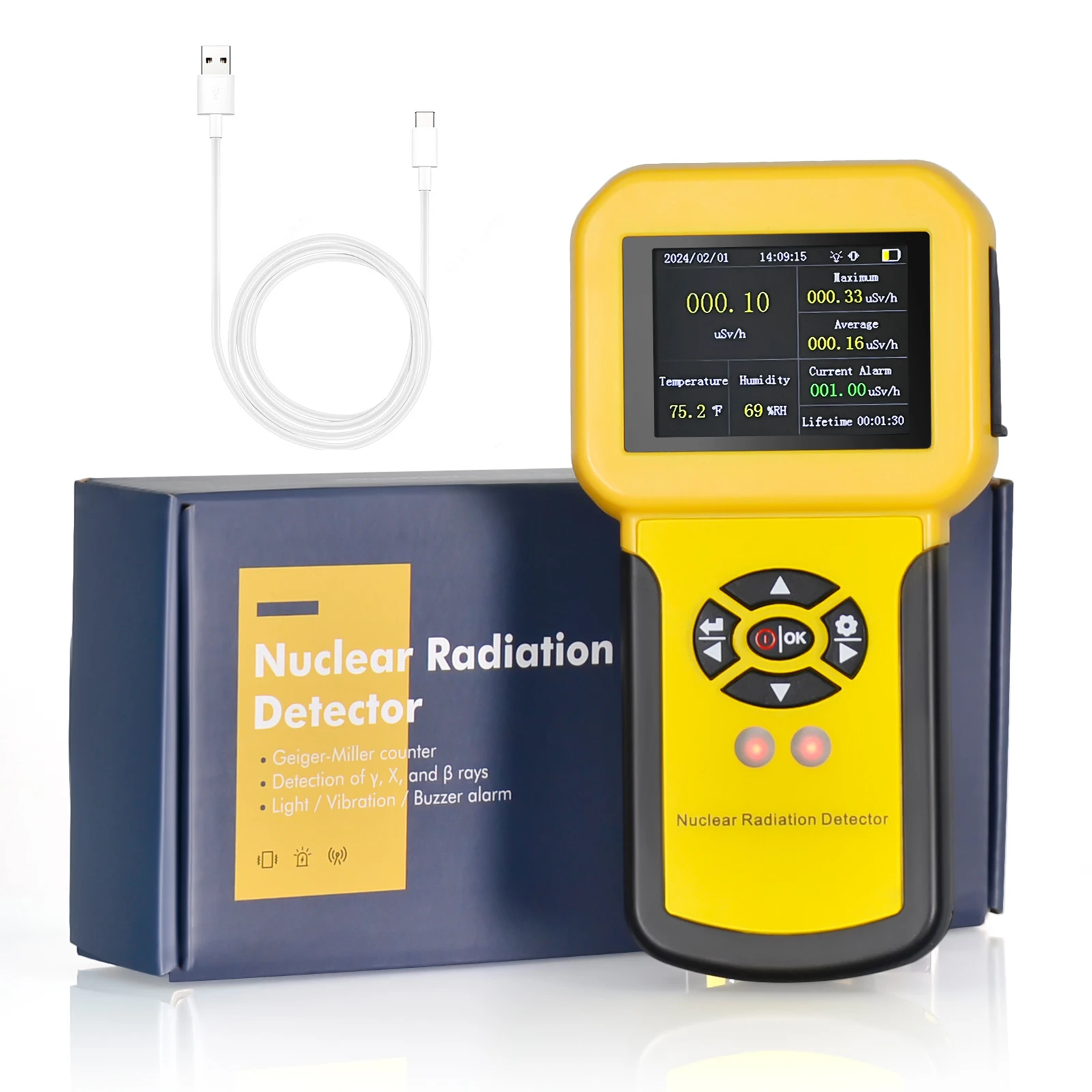 

Geiger Counter Nuclear Radiation Detector, Radiation Dosimeter Beta Gamma X-ray Detection Meter with LCD Display,5 Dosage Units