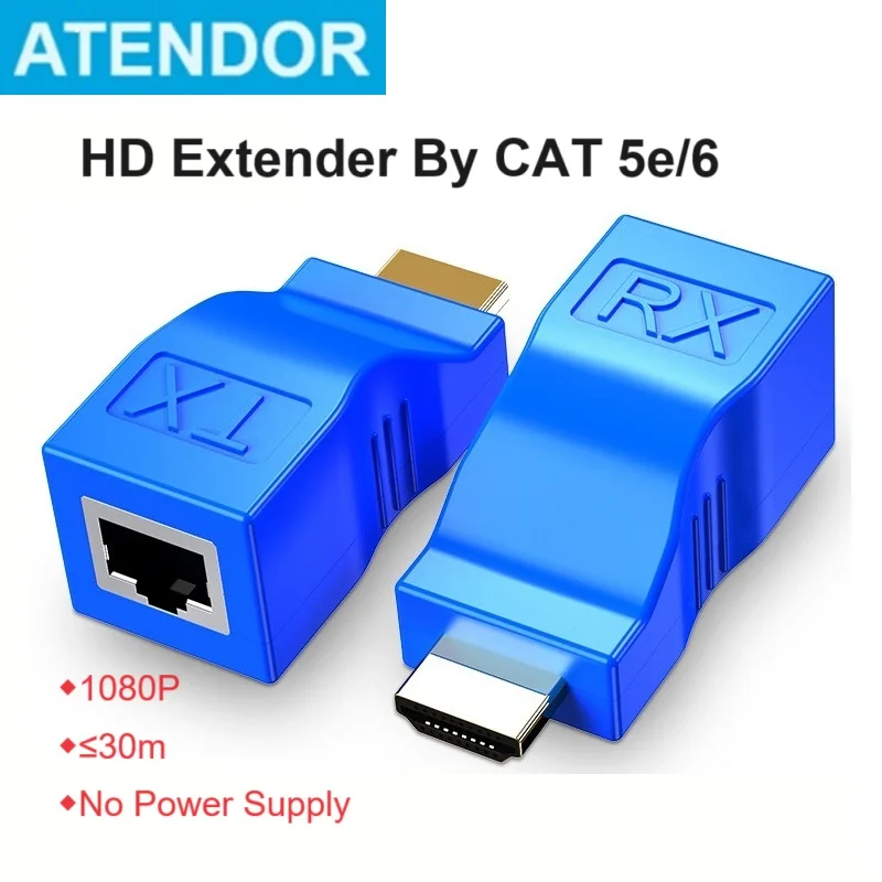 

HDMI-compatible Extender over Single Rj45 Cat6 Cable 30m 1080P HDMI-compatible Ethernet Extender Video Transmitter Adapter for T