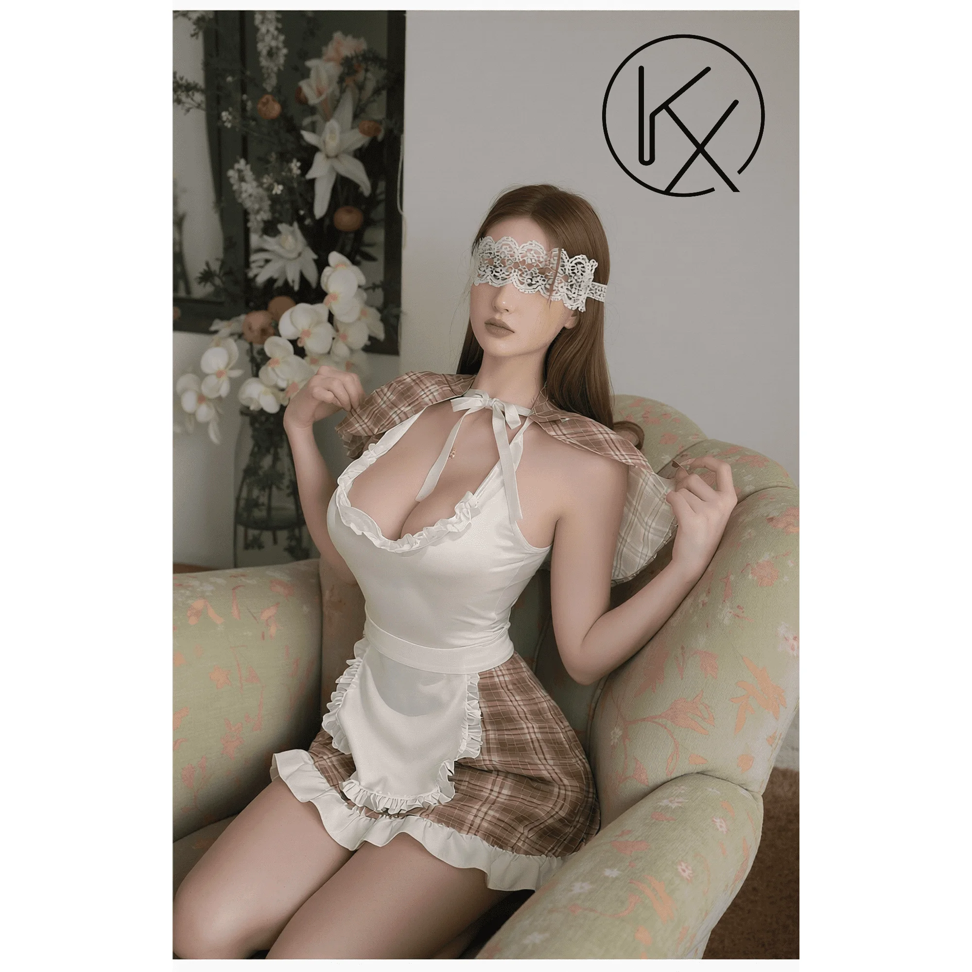 kaixiggmm Sexy lingerie, creamy maid, open crotch jumpsuit set, sexy, flirtatious, no take off role-playing