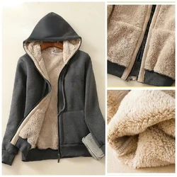 Winter Female Jacket Thicker Parka Long Sleeve Hooded Fleece Lined Warm Sweatshirt Plus Size Coat Zip Korean Winter Clothes