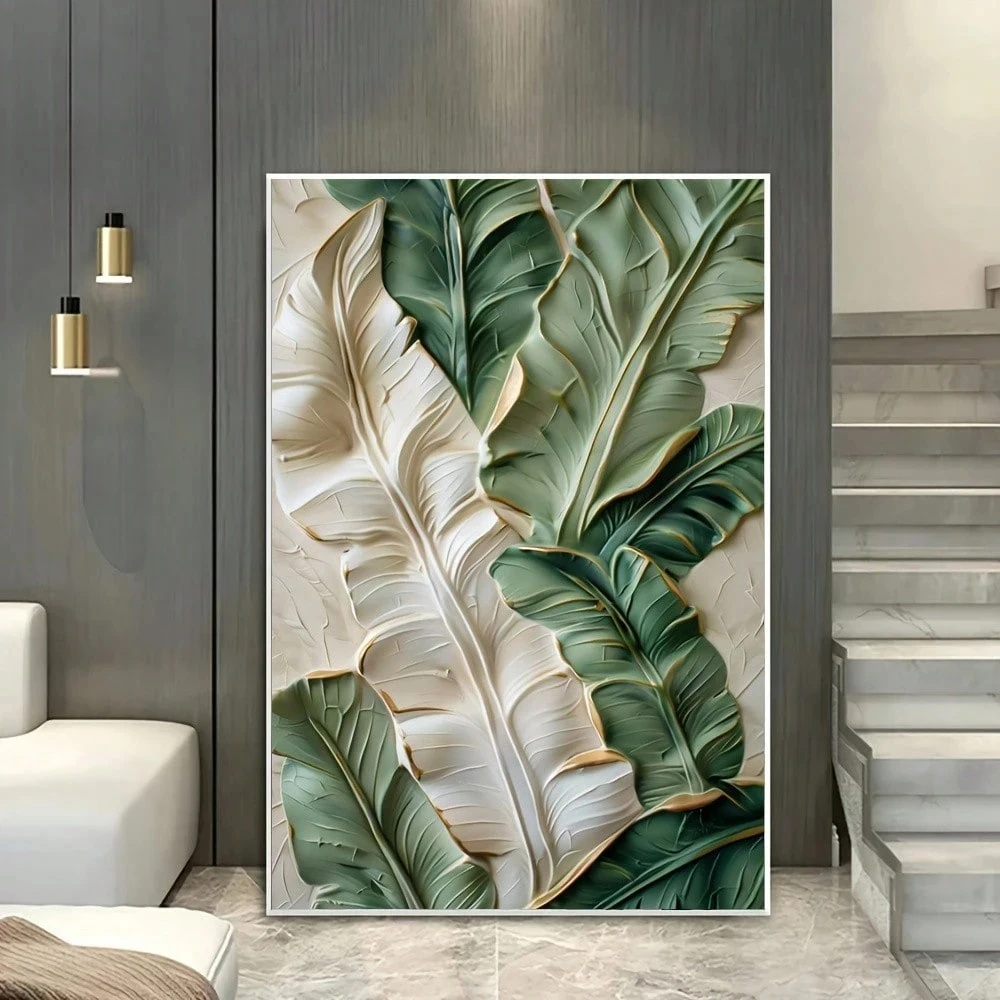 2D Flat Frameless Tropical Leaf Canvas Wall Art - Abstract Vintage Botanical Print Poster for Living Room, Bedroom Decor