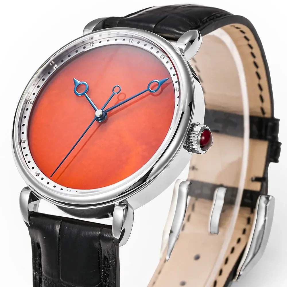 HUASUO 41mm Orologi di lusso con quadrante in agata rossa per uomo Seraphinite da polso in cristallo di zaffiro Movimento automatico ETA2892 o gabbiano