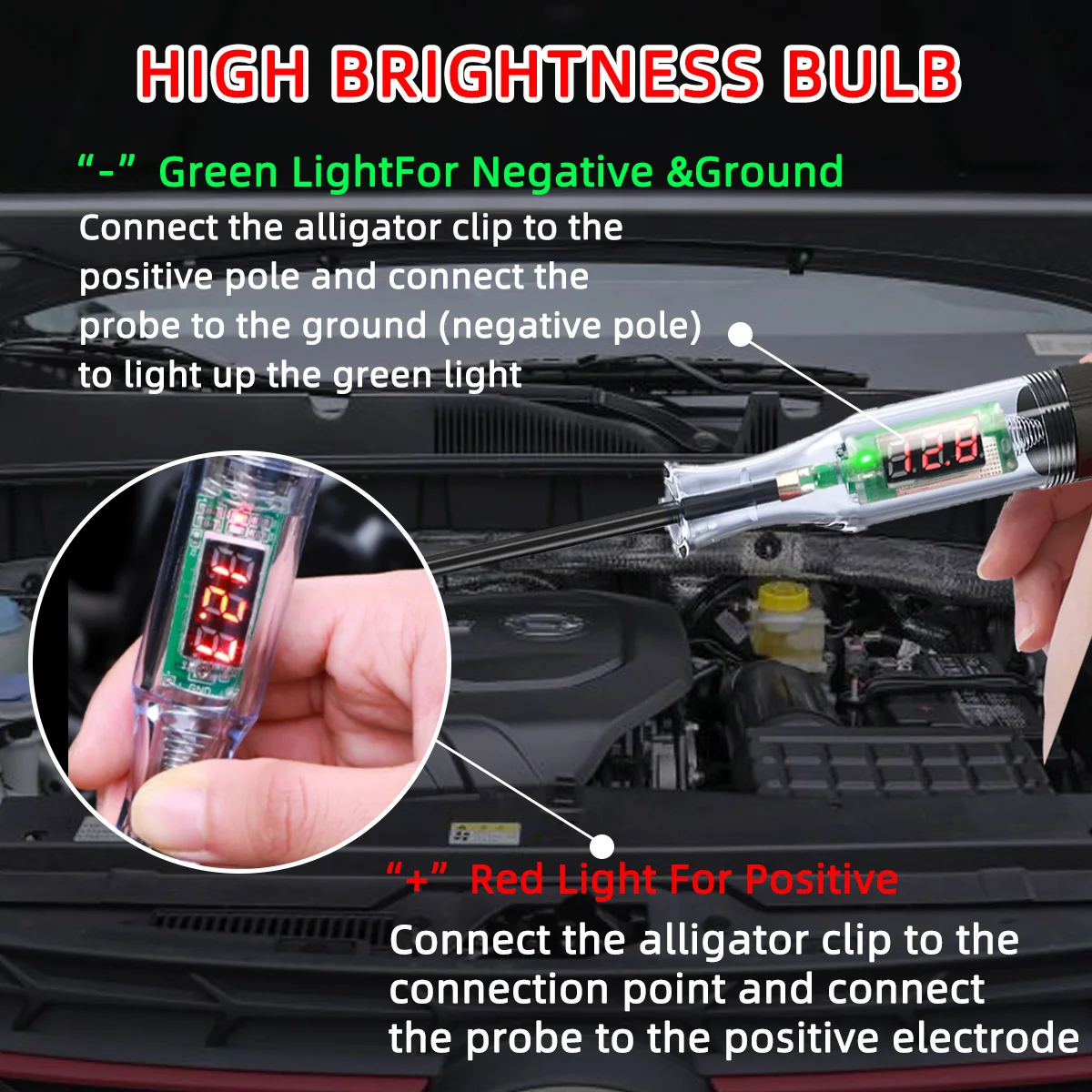 Car Diagnostic Probe Test Pen Light Bulb Electric Measuring Pen Tools LED Digital Display Voltage Testing Pen 6V-24V 5V-90V