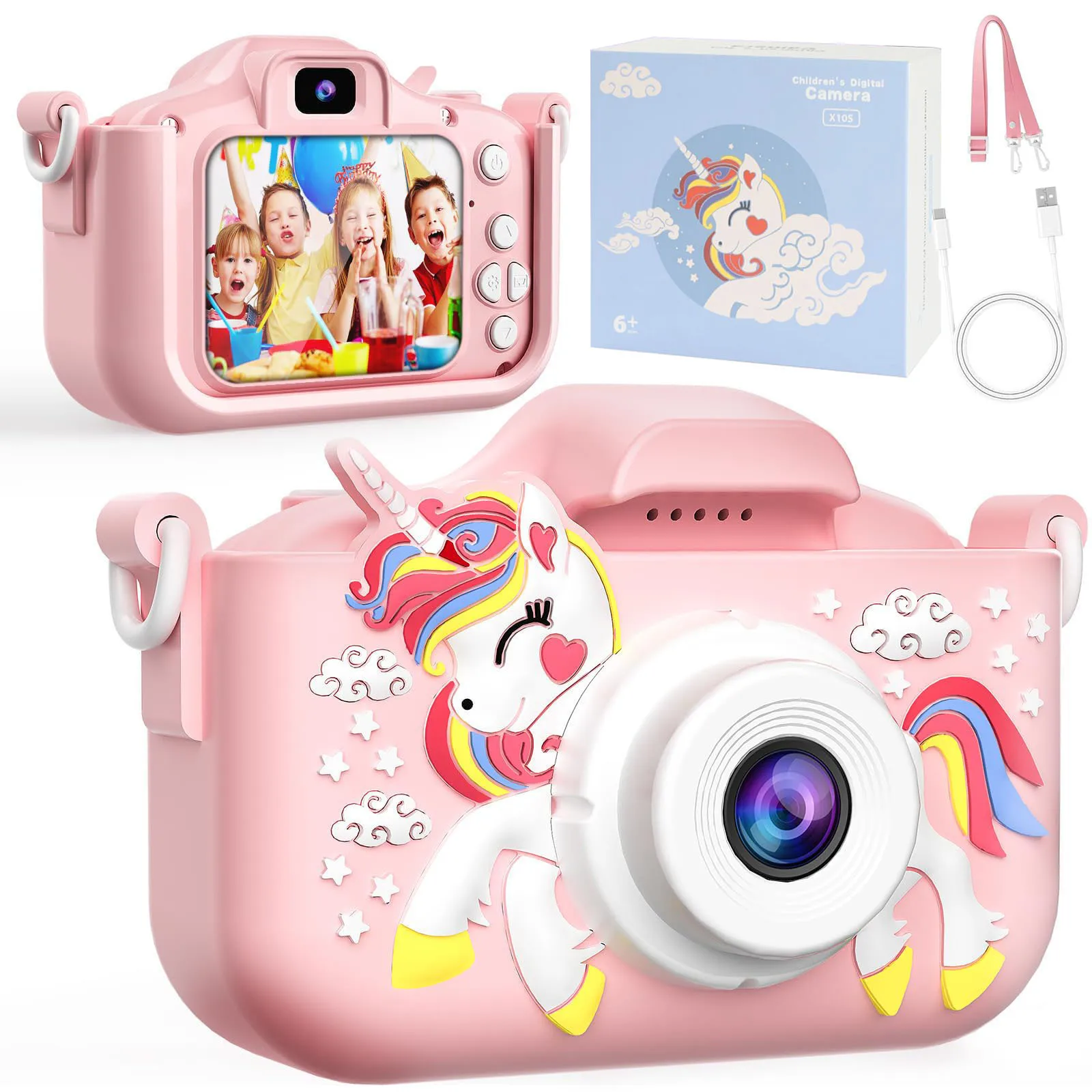 Caméra pour enfants, double caméra avant et arrière HD 48MP 1080p, cinq jeux éducatifs, cadeau de noël, d'halloween et d'anniversaire Top Choi