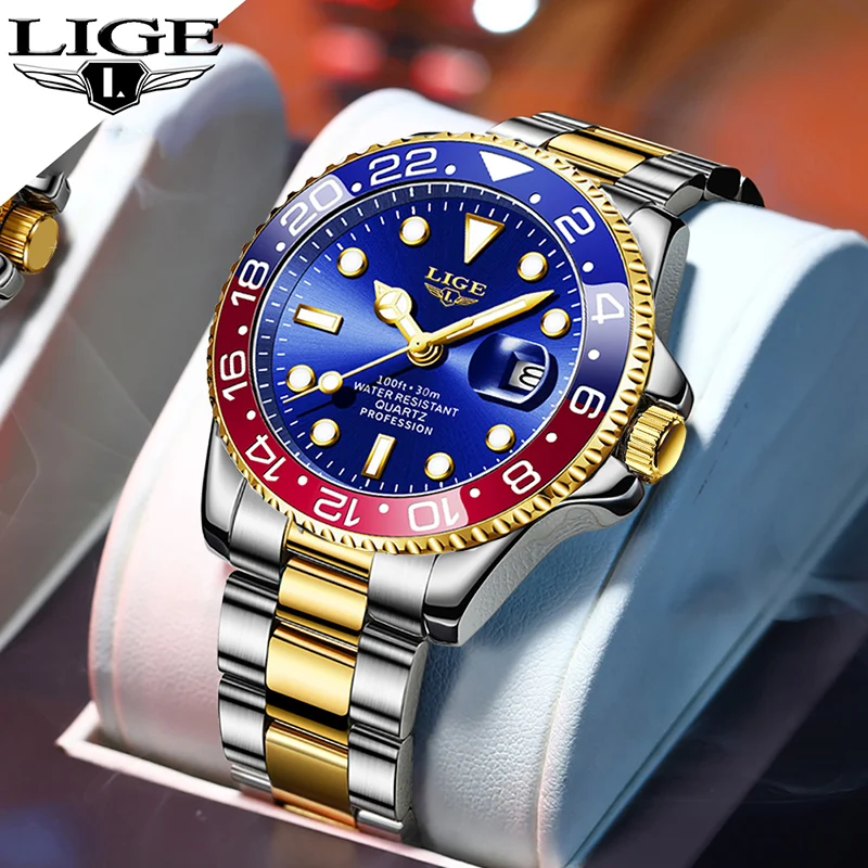 

LIGE Mens Quartz Watches Top Brand Luxury Business Waterproof Luminous Large Dial Men Wristwatches Sports Stainless Steel Watch