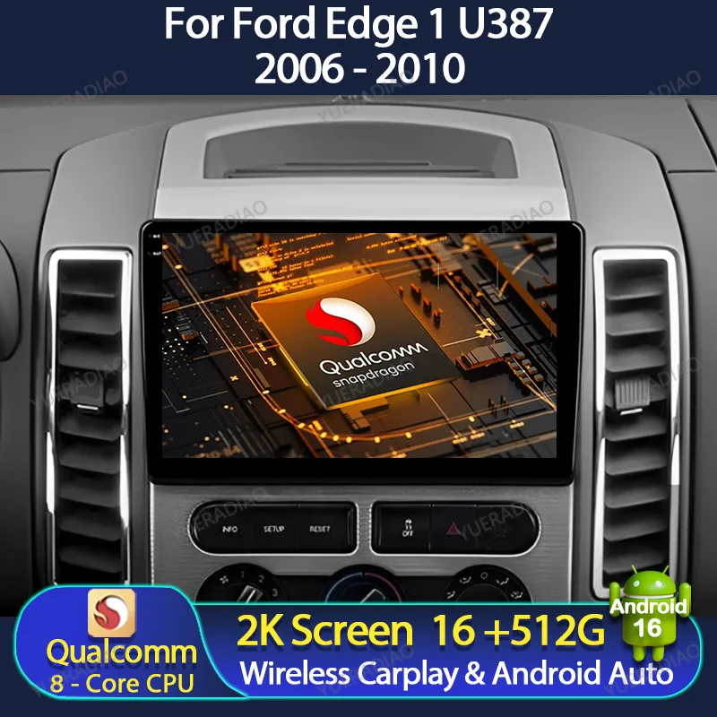 Radio para Auto Android 16 para Ford Edge 1 U387 2006 - 2010, GPS NAVI, Reproductor Multimedia de Video, 4G WIFI, QLED, Unidad Principal Qualcomm, BT 2DIN