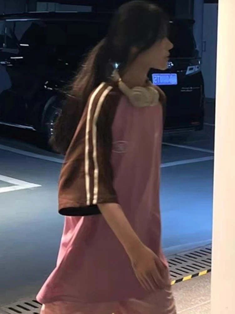 Panolistne t-shirty damskie na co dzień Hotsweet z okrągłym dekoltem w stylu amerykańskim w stylu Vintage para letnie nastolatki moda College Chic — zdjęcie 6
