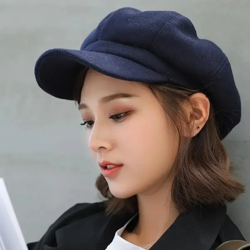 Autumn Winter Hats for Women Solid Plain Octagonal Newsboy Cap Men Ladies Casual Wool Hat Winter Beret Women Painter Caps