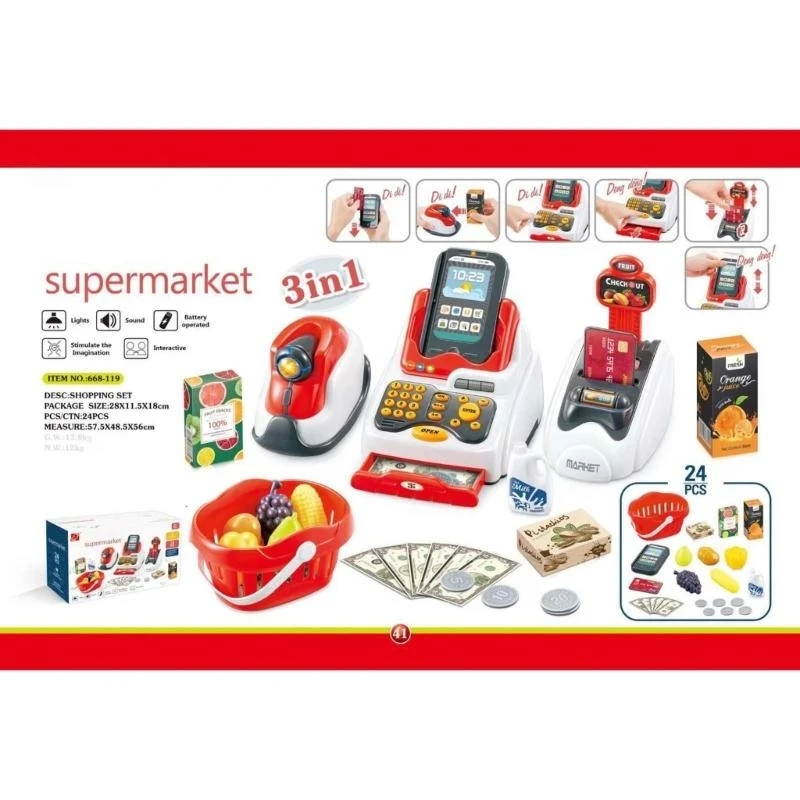 Playcashier Register untuk Anak-anak Mainan Mesin Kasir Supermarket Mainan Anak-anak Konter Checkout PlayHouse Mainan Mesin 15UB