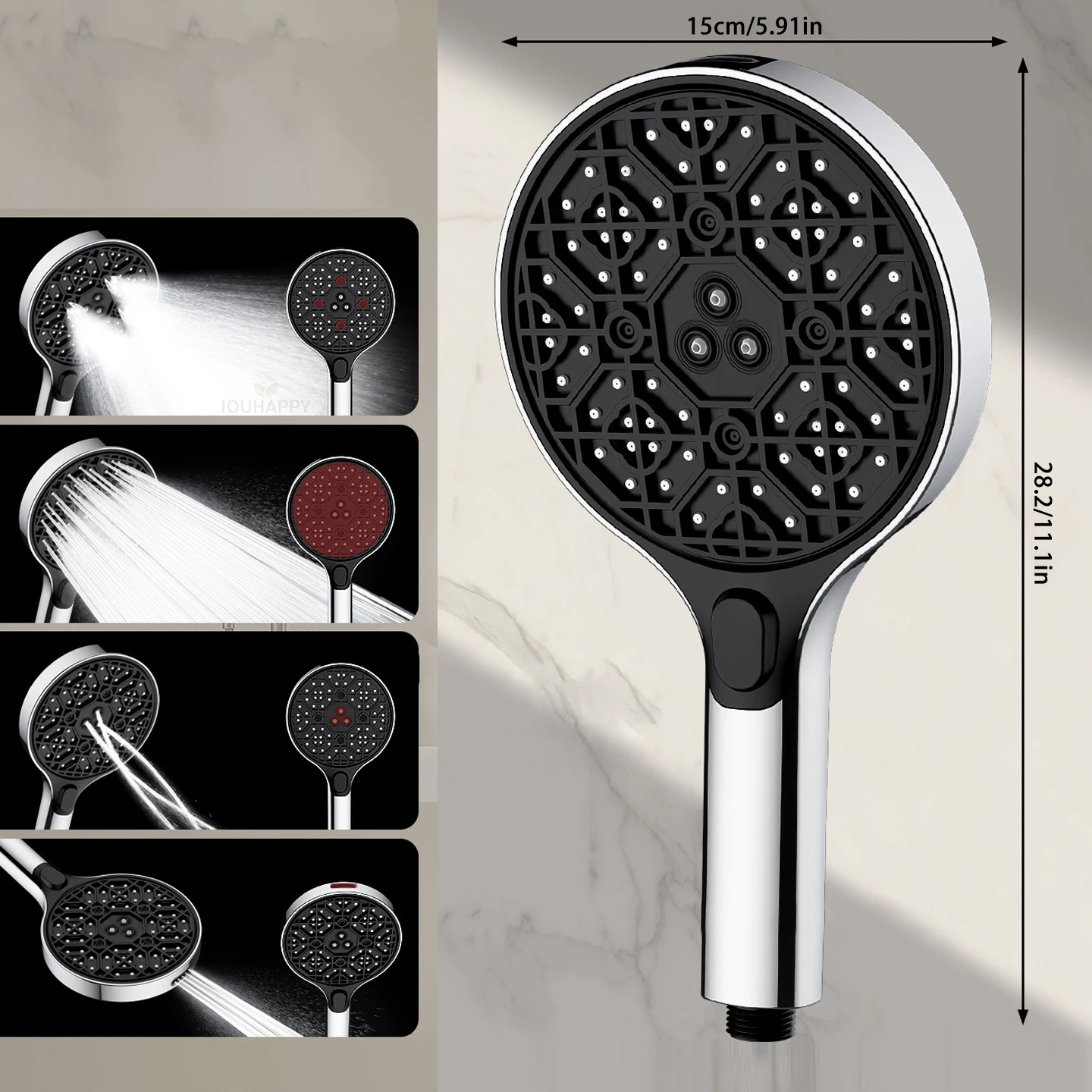 Big Panel High Pressure Shower Head with one-click Button Adjustable 4 Jet Modes Water Saving Shower head Bathroom Accessories