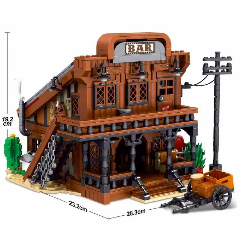 1834 قطعة كاوبوي تاون بار سلسلة الإضاءة المباني مجموعات مدينة مخزن العمارة وحدات بنة التجمع أطقم منمذجة هدية