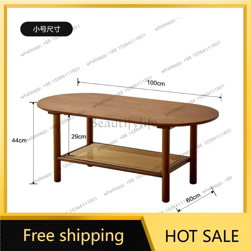 YJ Solid wood coffee table living room household small apartment light luxury high-end sense medieval logs can be moved minimali